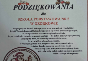Dyplom z podziękowaniami za przeprowadzoną zbiórkę