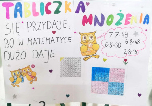 Plakat przygotowany przez zespół klasowy reklamujący tabliczkę mnożenia