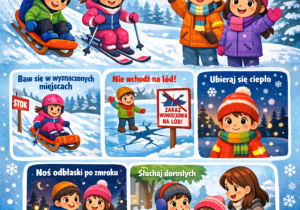 Plakat "Bezpieczne ferie zimowe"