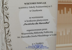 Dyplom laureatki konkursu