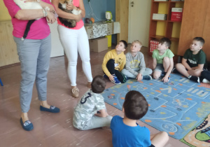 Dzieci dowiadują się jak zajmować się kotem.