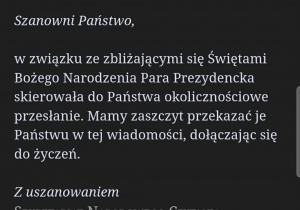 Życzenia od pary prezydenckiej