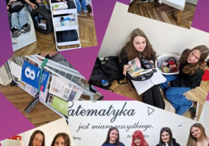 Uczniowie prezentujący swoje kreatywne nosidła na przybory szkole