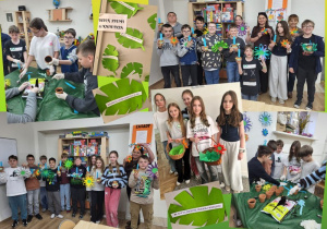 Uczniowie klasy 5a świętujący Dzień Ziemi