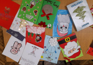 Kartki świąteczne przygotowane przez uczniów naszej szkoły