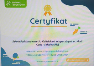 Certyfikat udziału w projekcie