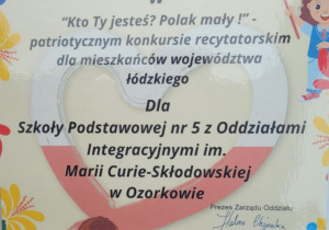 Podziękowanie dla szkoły