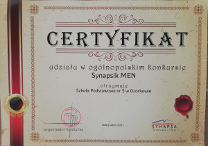 Certyfikat udziału w konkursie